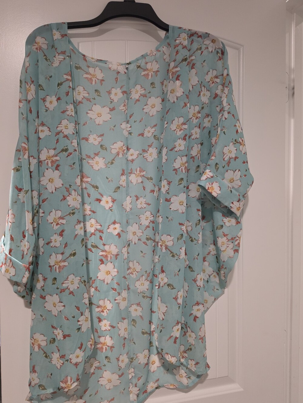 Light Blue Floral Kimono Cardigan